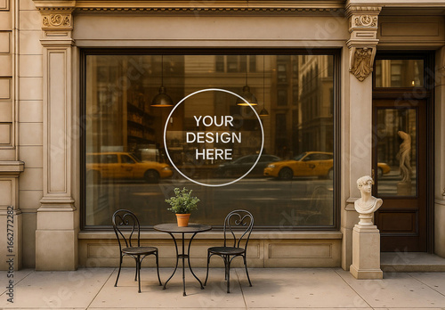 Elegant Storefront Window Logo Mockup with Urban and Classical Elements