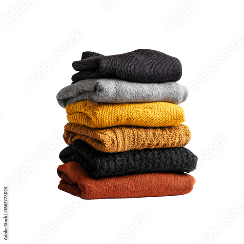 Stack of Folded Knitwear in Autumnal Colors