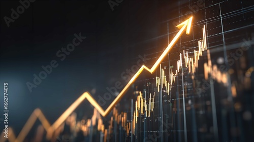 Stock Market Growth, Financial Success, Upward Trend Arrow, Investment stock image