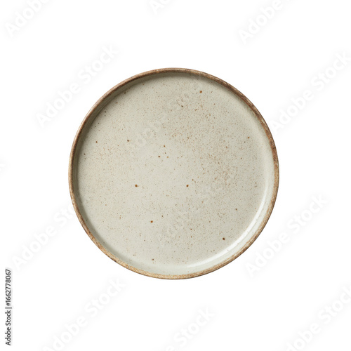 Empty Speckled Beige Ceramic Plate, Top View