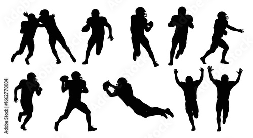 American Football Players in Action Silhouettes.