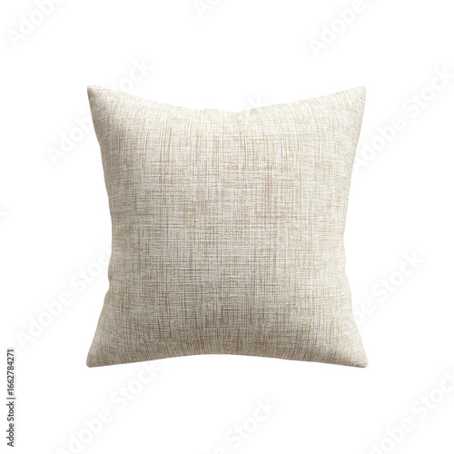 Beige Linen Throw Pillow, Square Cushion, Home Decor, Isolated on White