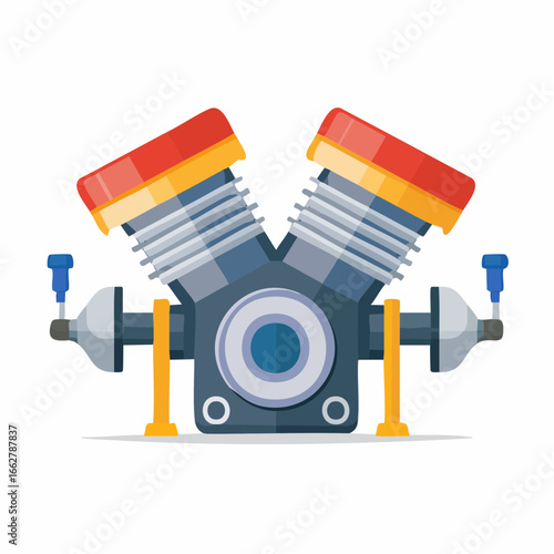 V engine isometric view detailed mechanical parts automotive concept high quality professional