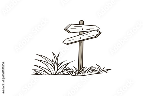 Direction signpost icon wooden signpost with two arrows guide