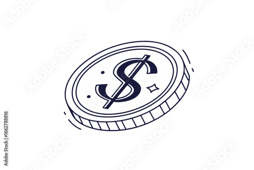 Dollar coin icon circle coin outline with currency symbol