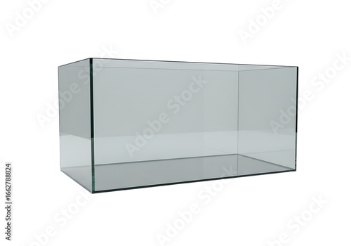 Empty glass aquarium tank isolated on transparent background