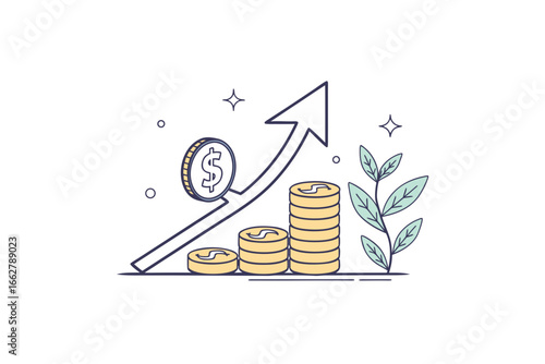 Investment growth icon upward arrow growing from dollar business success