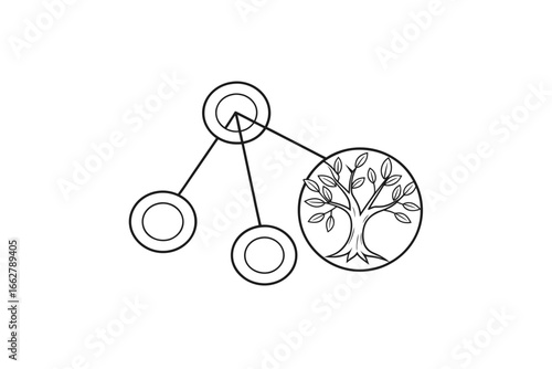 Radial hierarchy diagram icon central circle connected to outer nodes