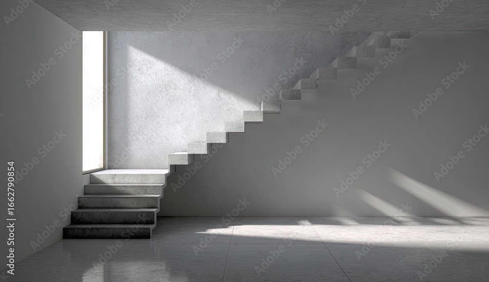 Fototapeta premium Empty room with concrete staircase and sunlight