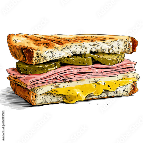 Cuban Sandwich with Ham Cheese and Pickles