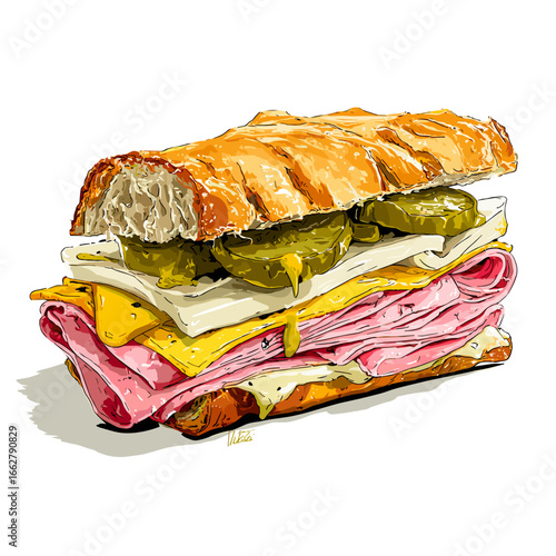 Cuban Sandwich with Ham Cheese and Pickles