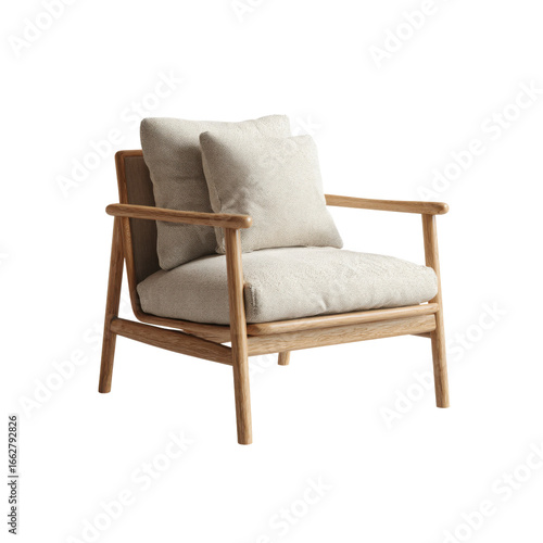 Modern Oak Armchair with Beige Cushions - Comfortable and Stylish Living Room Furniture