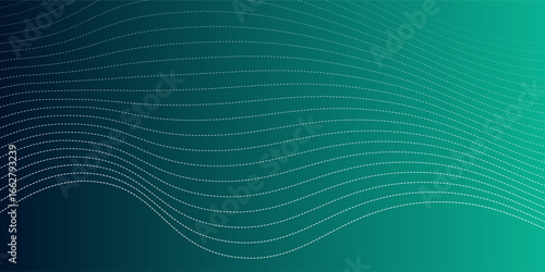 Digital technology blue green background, white line. Cyber concept. Wave Llines
