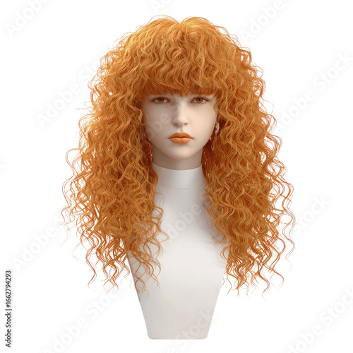 Long Curly Ginger Wig on Mannequin - Chroma Key