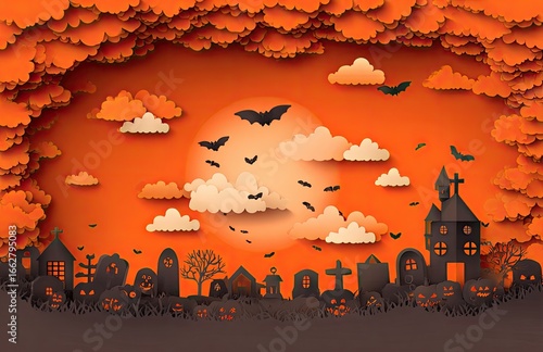 Spooky Cemetery Under a Fiery Sky