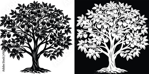 Vibrant fruit tree silhouette bursting with ripe apples, perfect for natural, healthy, and organic themes