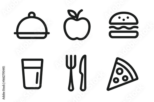 Various food and drink icons representing a diverse menu for dining and takeaway options