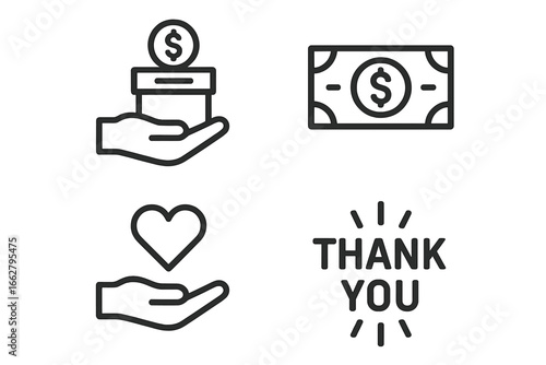 Symbolic representation of charity and gratitude with donation elements and thank you message