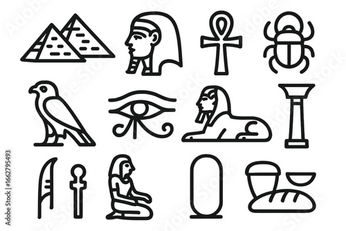 Ancient Egyptian symbols and motifs representing culture, mythology, and history