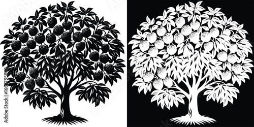 Vibrant fruit tree illustration bursting with ripe bounty, perfect for natural themes and healthy lifestyle branding