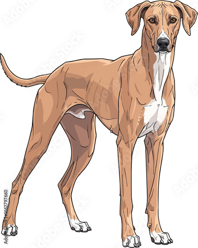 Azawakh dog standing in alert guarding pose vector illustration