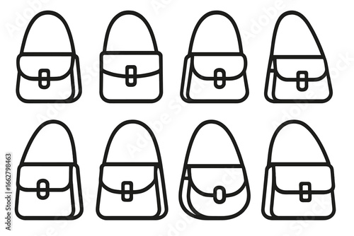 Various stylish handbag designs displayed in a minimalistic layout with different shapes and styles