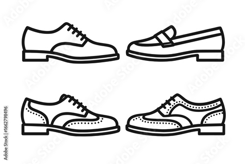 Different styles of shoes displayed in a flat lay arrangement showing classic and casual designs