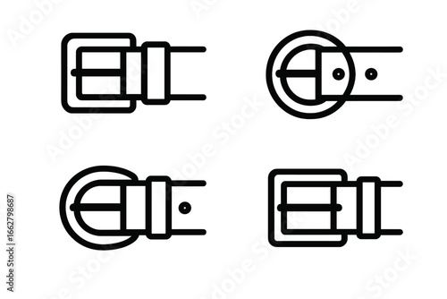 Designs of belt buckles showing various styles and orientations on a plain background