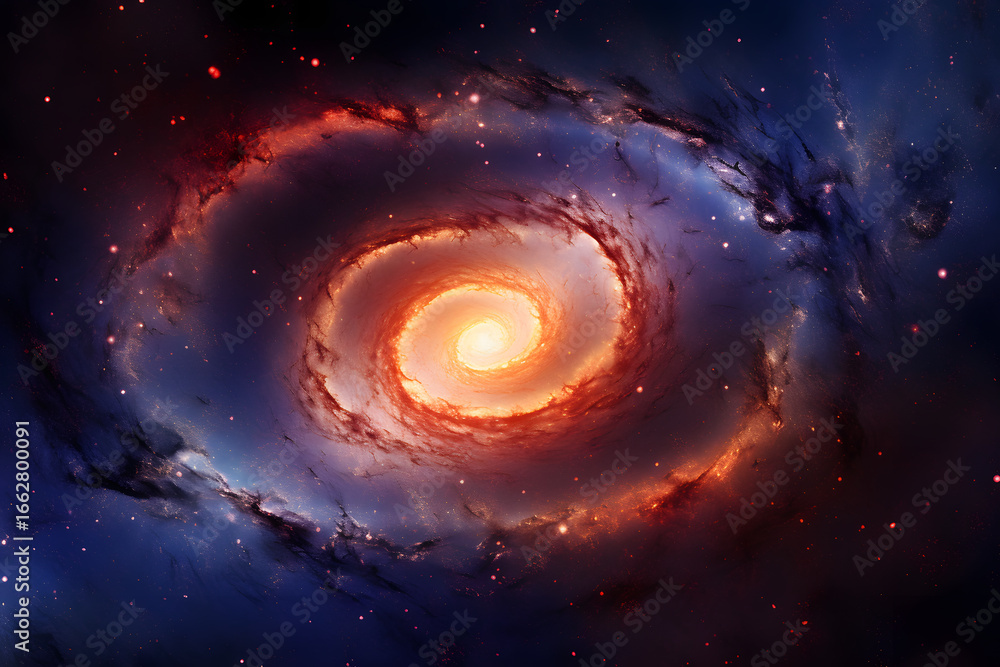 Fototapeta premium Abstract galaxy artwork resembling a cosmic spiral with vibrant glowing dots and swirling lines on black background offering a visual representation of data science and