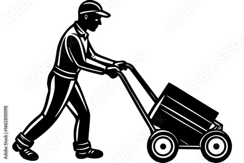 Worker Pushing Hand Truck Silhouette