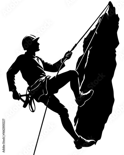 Rock Climber Rappelling Silhouette