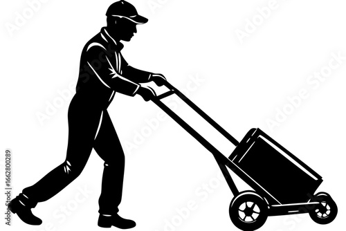 Worker Pushing Hand Truck Silhouette