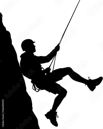 Rock Climber Rappelling Silhouette