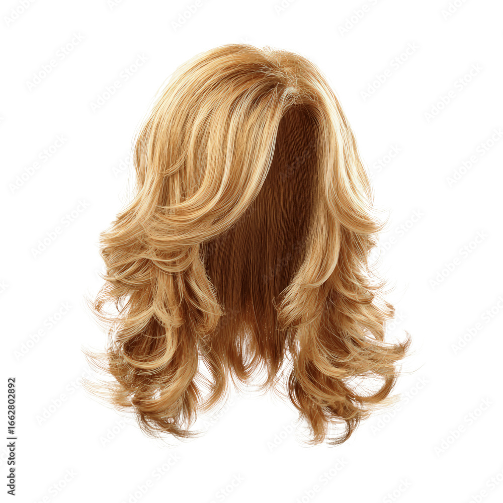 Naklejka premium Blonde Wavy Hair Wig Isolated on White Background