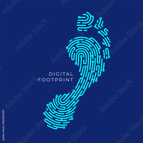 concept of digital footprint, lined graphic of footprint combined with fingerprint presented in editable path