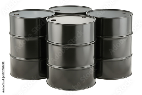 Group of Shiny Metal Industrial Barrels Stacked oil drum metal barrel isolated on a transparent background