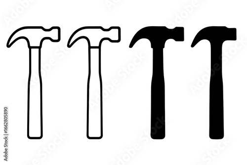 Different styles of hammers displayed together for comparison with varied outlines and shading techniques