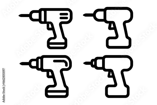 Different designs of cordless drills on a white background for DIY and construction enthusiasts