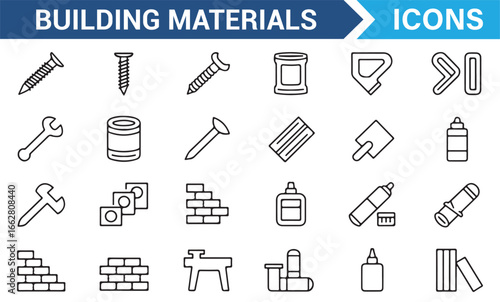 Icons of Building Materials for Home Improvement Projects