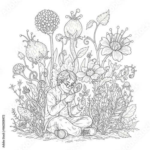 Man sitting in armchair imagining a whimsical landscape inside a thought bubble