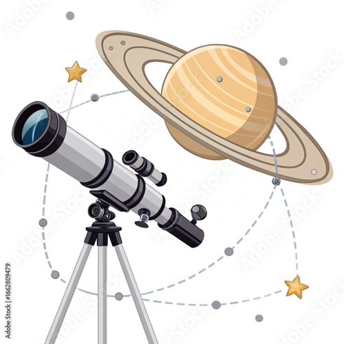 Explore the cosmos with a telescope gazing at Saturn's rings, sparking wonder and scientific discovery.