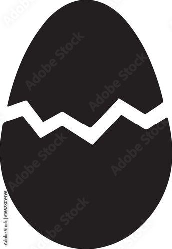 Cracked egg silhouette icon, vector design for food, poultry, breakfast, cooking, and farm projects.
