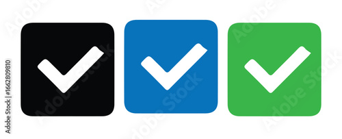 Yes Icons with Colorful Tick Symbols. Vector illustration 
