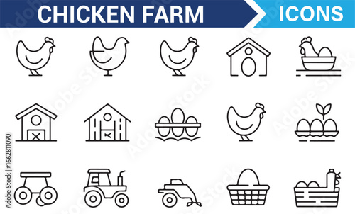 Minimalist Chicken Farm Icons for Agriculture and Farming