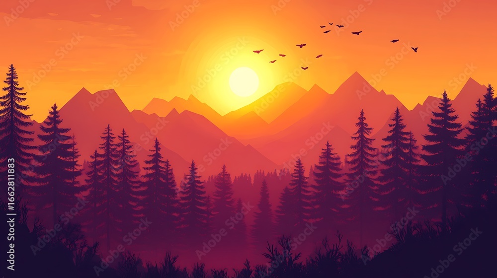 Fototapeta premium Golden evening sunlight shining across valley mountain ridge high resolution picture