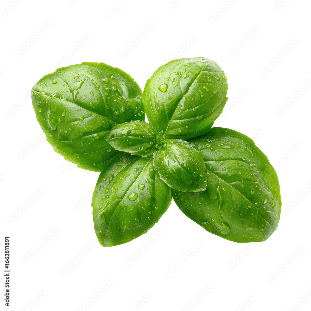 Fototapeta premium A single green basil leaf, isolated on transparent background