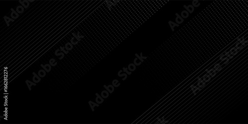 Black oblique straight line background. Masculine dark linear abstract wallpaper. Elegant luxury striped gradient texture. Grey diagonal lines backdrop for flyer, banner, poster, presentation.