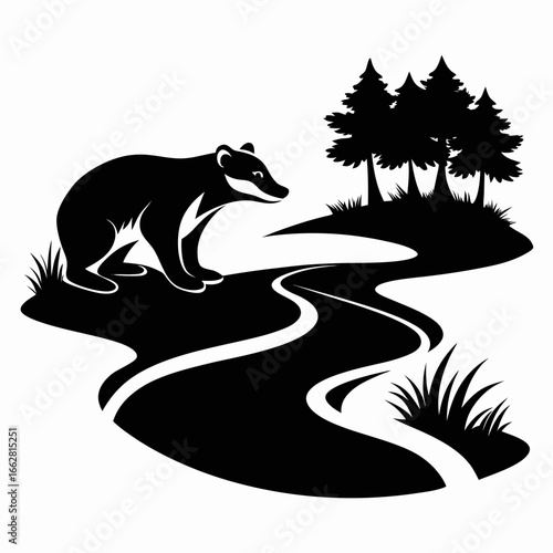 Badger Brook vector clean black silhouette design white background