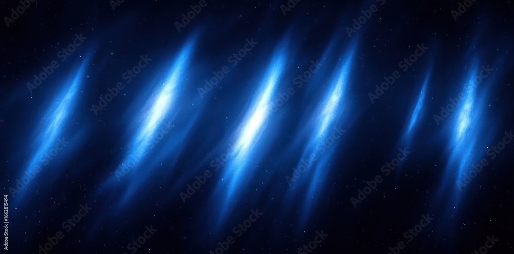 Fototapeta premium Glowing blue ethereal light streaks spreading vertically against a dark starry background creating a mysterious and cosmic atmosphere