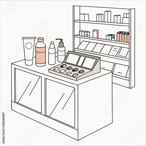 Cosmetics Retail Display with Makeup and Skincare Products